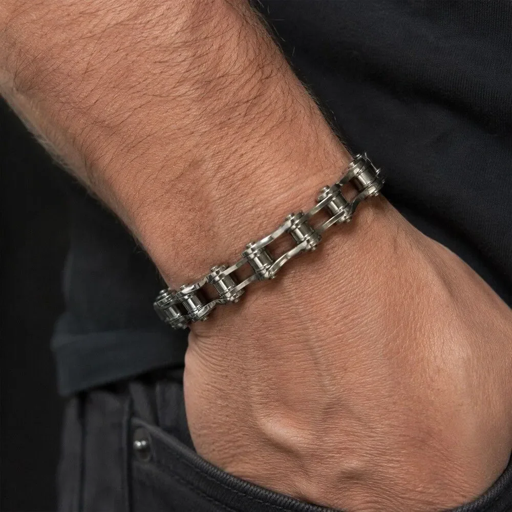 Mad Man Men’s Stainless Steel Link Cuff Bracelet Industrial Chain NIB 8.75”